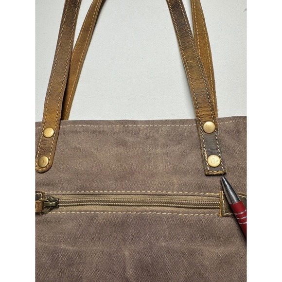Myra Bag Western Aztec Canvas Tote Leather Strap Shoulder Bag Brown - Picture 6 of 8